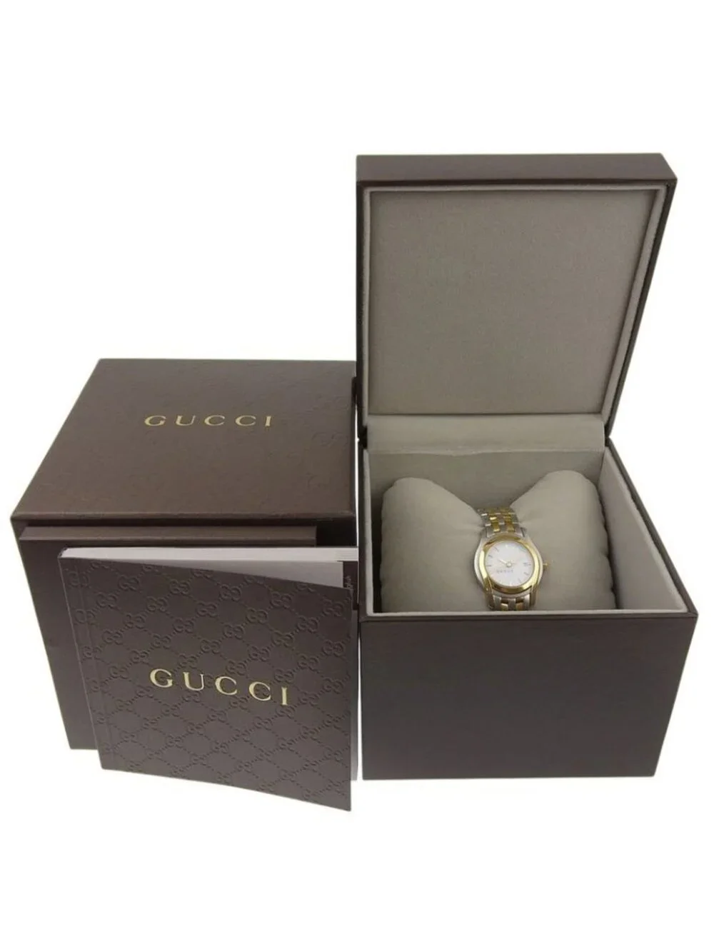 Gucci Stainless Steel Gold Plated Quartz Analog Display White Dial Watch - Picture 7 of 8
